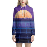 8-Bit Pixel Digital Landscape Print Hoodie Dress