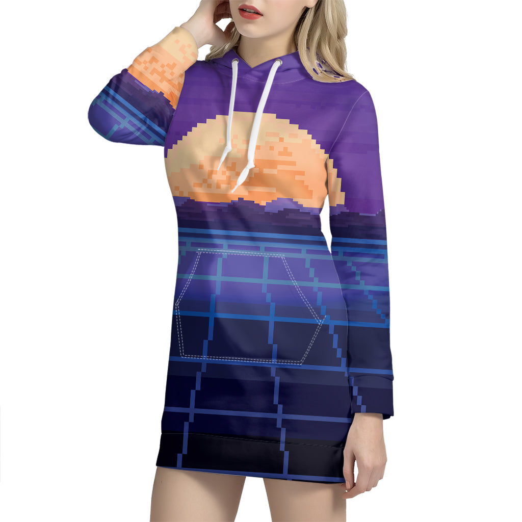 8-Bit Pixel Digital Landscape Print Hoodie Dress