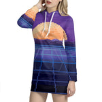 8-Bit Pixel Digital Landscape Print Hoodie Dress