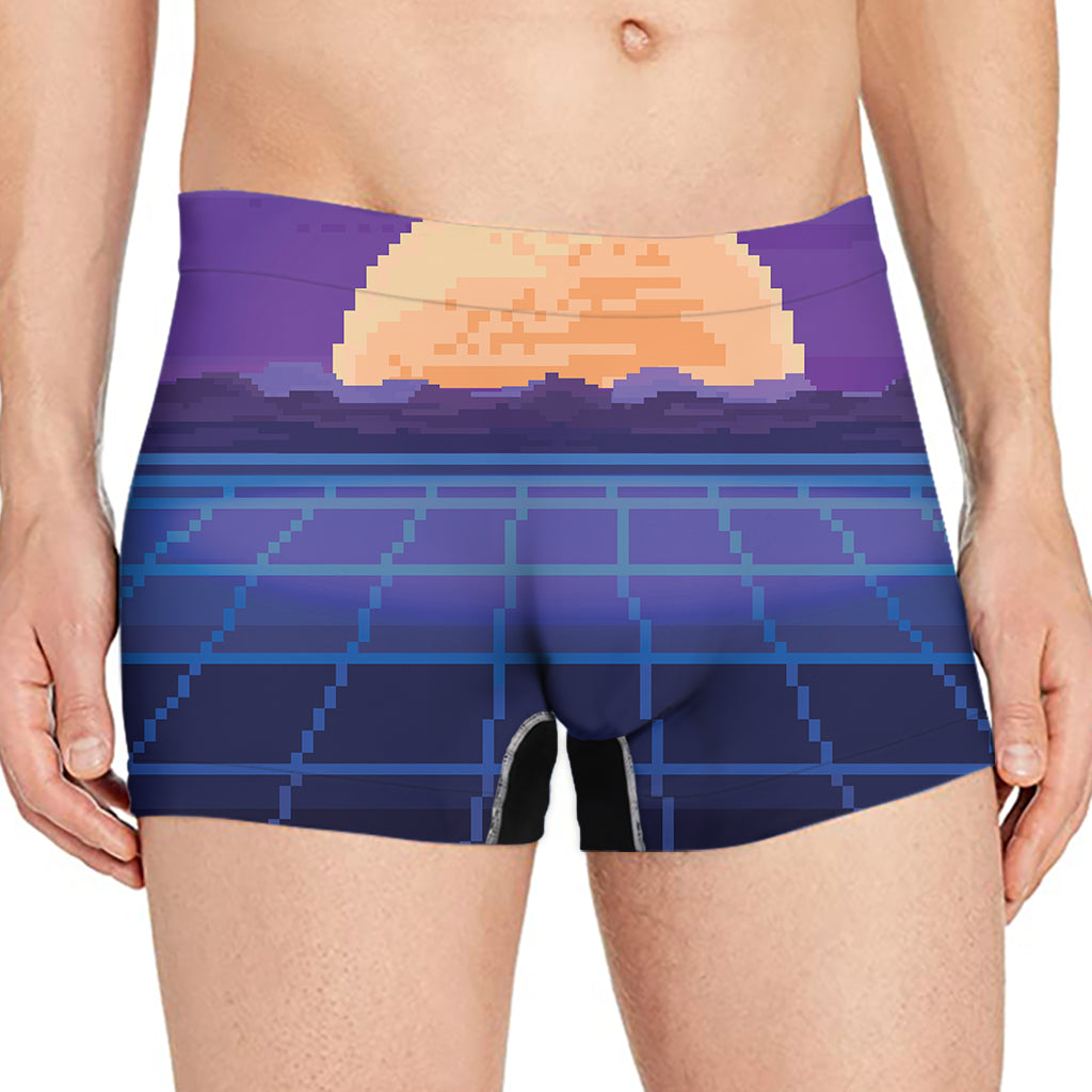 8-Bit Pixel Digital Landscape Print Men's Boxer Briefs