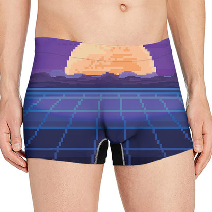 8-Bit Pixel Digital Landscape Print Men's Boxer Briefs