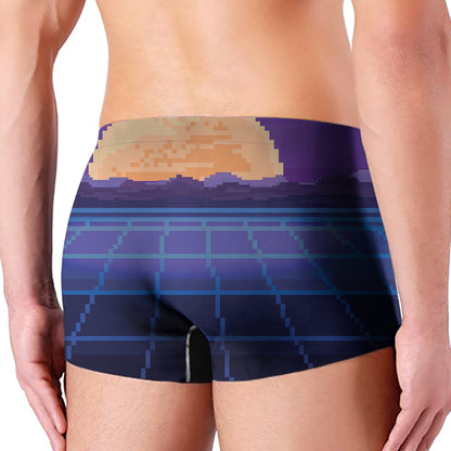 8-Bit Pixel Digital Landscape Print Men's Boxer Briefs