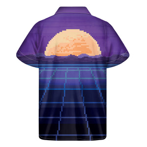 8-Bit Pixel Digital Landscape Print Men's Short Sleeve Shirt