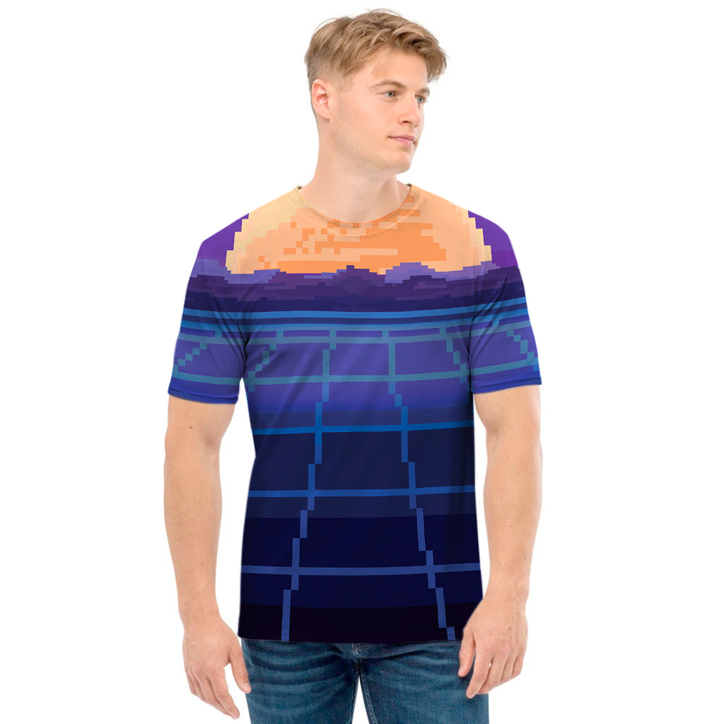 8-Bit Pixel Digital Landscape Print Men's T-Shirt