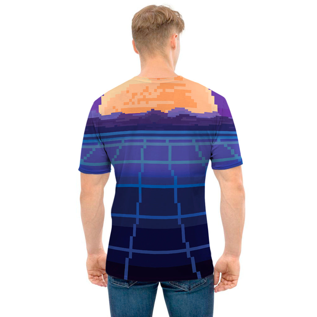 8-Bit Pixel Digital Landscape Print Men's T-Shirt