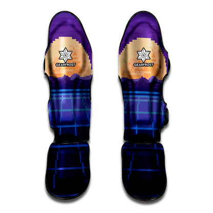 8-Bit Pixel Digital Landscape Print Muay Thai Shin Guard