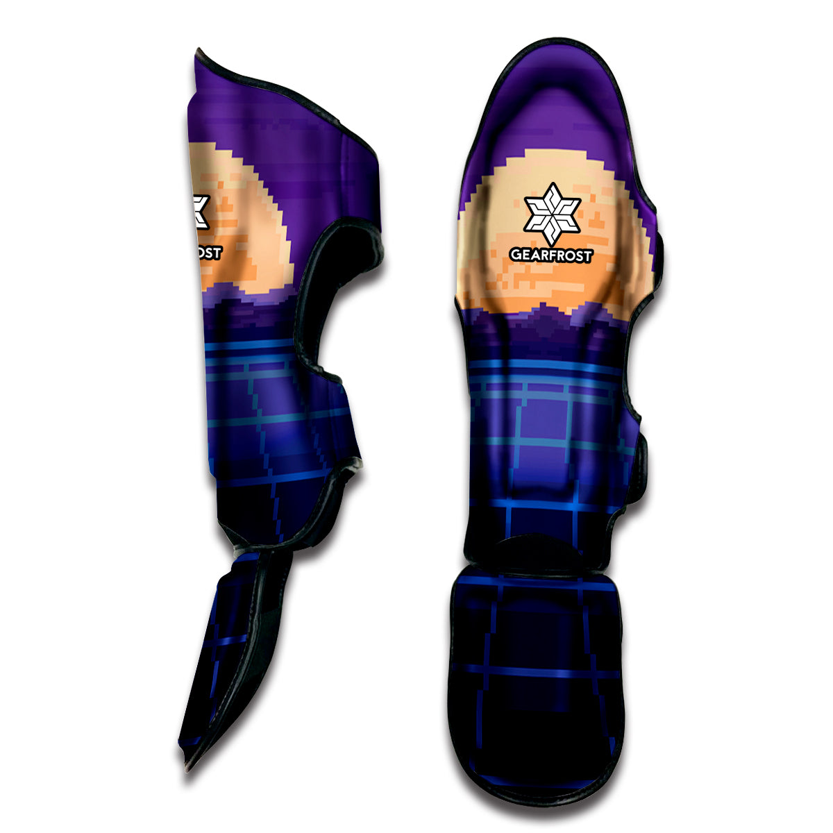 8-Bit Pixel Digital Landscape Print Muay Thai Shin Guard