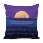 8-Bit Pixel Digital Landscape Print Pillow Cover