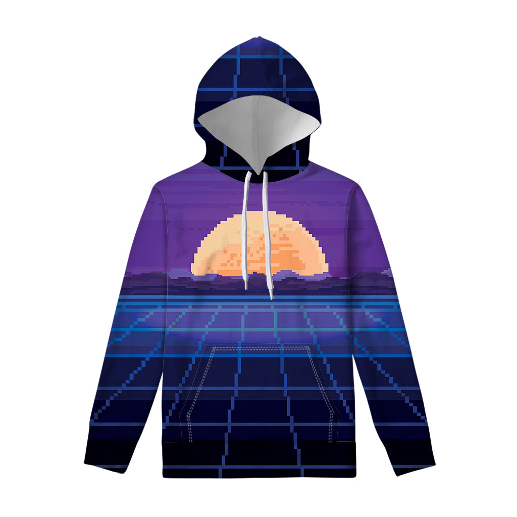 8-Bit Pixel Digital Landscape Print Pullover Hoodie