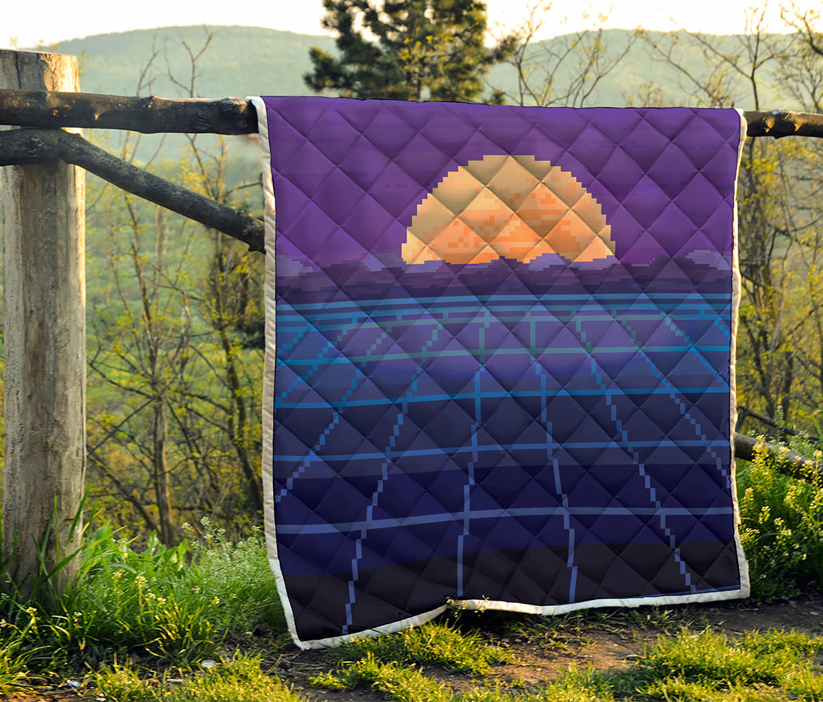 8-Bit Pixel Digital Landscape Print Quilt