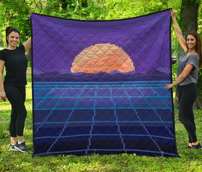 8-Bit Pixel Digital Landscape Print Quilt