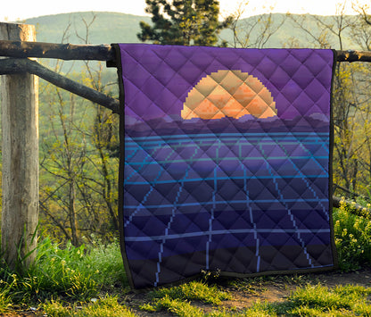 8-Bit Pixel Digital Landscape Print Quilt