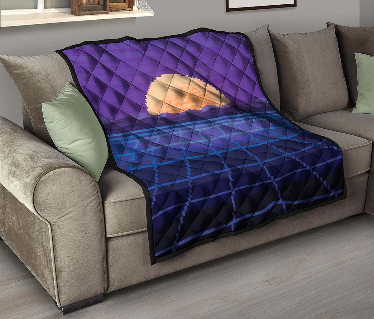 8-Bit Pixel Digital Landscape Print Quilt