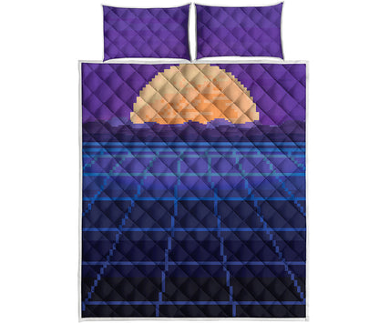 8-Bit Pixel Digital Landscape Print Quilt Bed Set