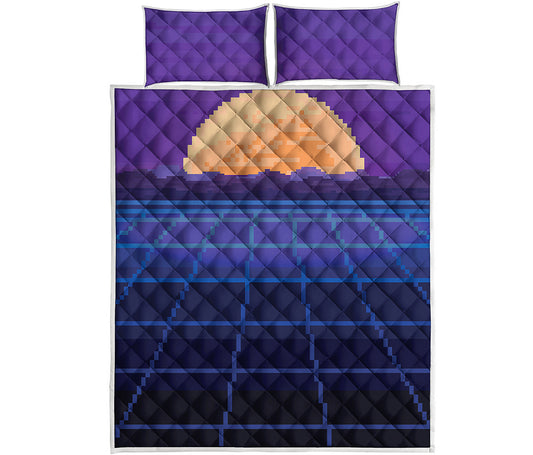 8-Bit Pixel Digital Landscape Print Quilt Bed Set