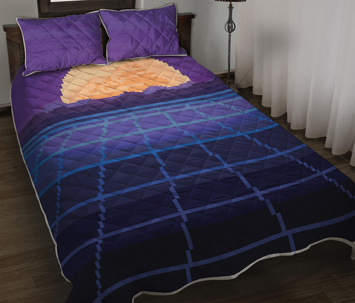 8-Bit Pixel Digital Landscape Print Quilt Bed Set