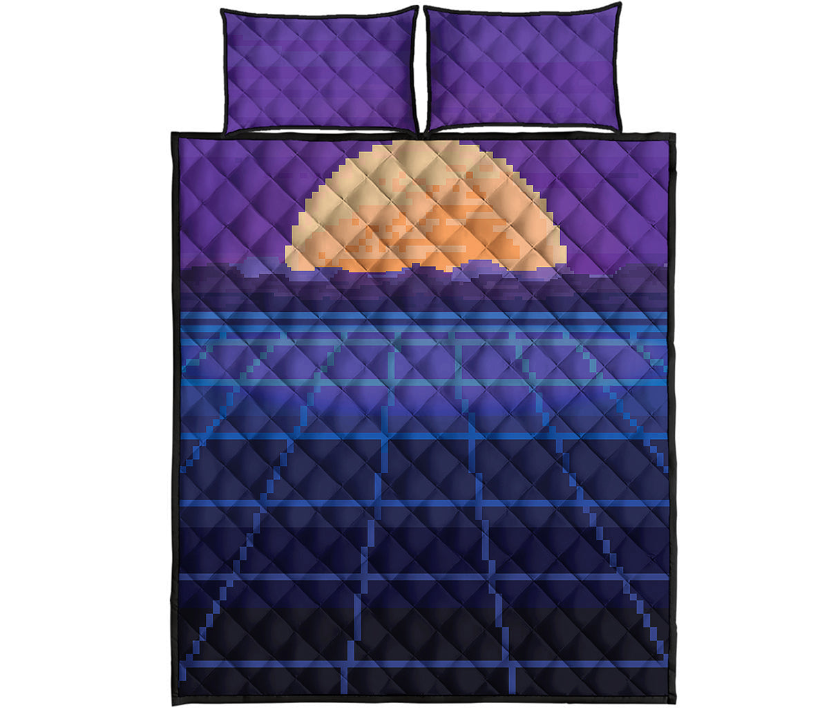 8-Bit Pixel Digital Landscape Print Quilt Bed Set