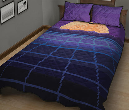 8-Bit Pixel Digital Landscape Print Quilt Bed Set