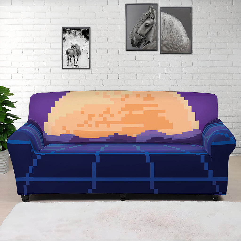 8-Bit Pixel Digital Landscape Print Sofa Cover