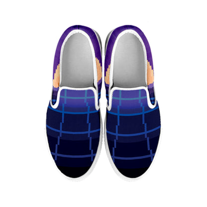 8-Bit Pixel Digital Landscape Print White Slip On Shoes