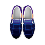 8-Bit Pixel Digital Landscape Print White Slip On Shoes