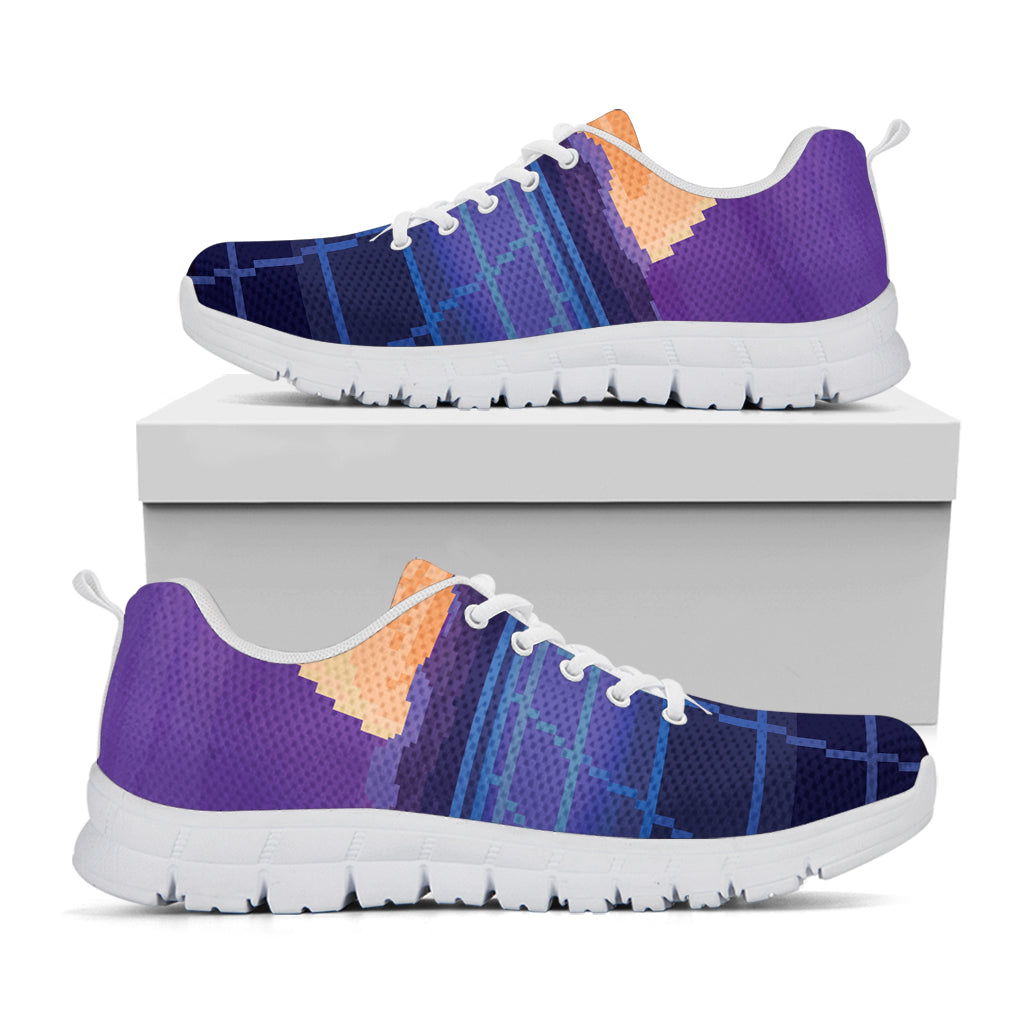 8-Bit Pixel Digital Landscape Print White Sneakers