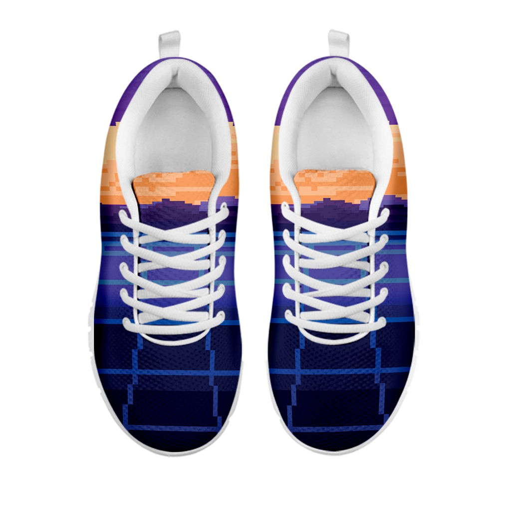 8-Bit Pixel Digital Landscape Print White Sneakers