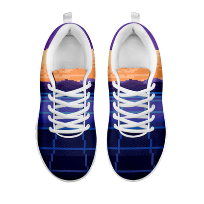 8-Bit Pixel Digital Landscape Print White Sneakers
