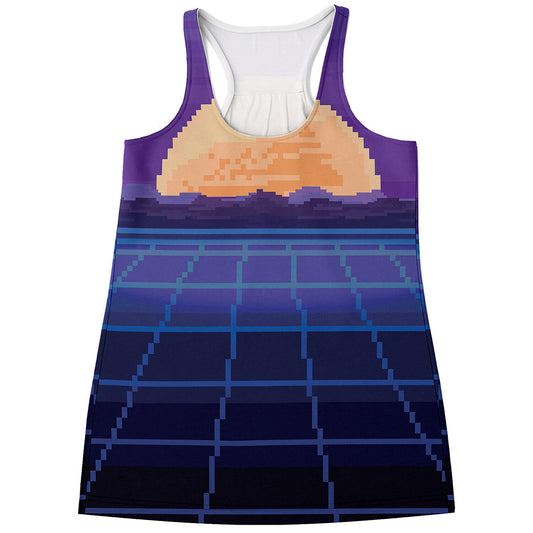 8-Bit Pixel Digital Landscape Print Women's Racerback Tank Top