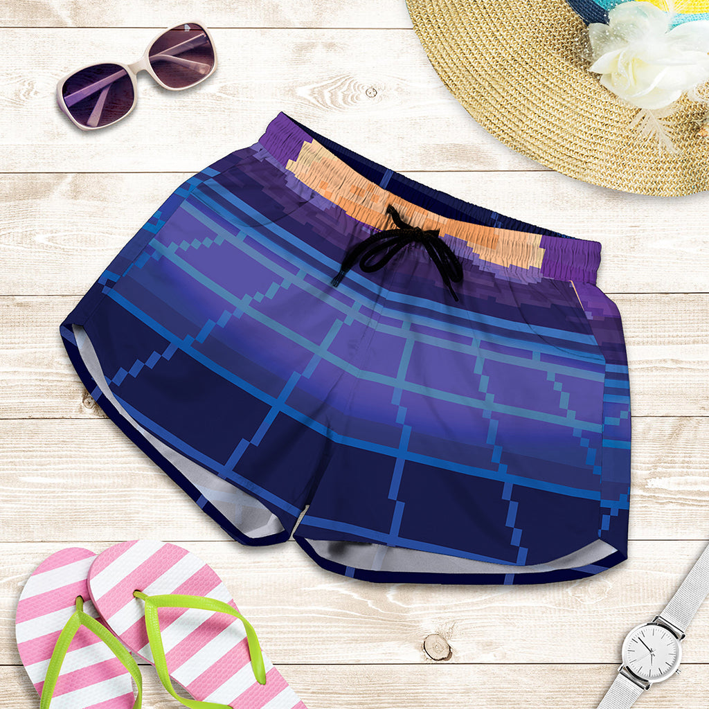 8-Bit Pixel Digital Landscape Print Women's Shorts