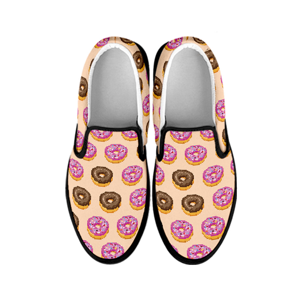 8-Bit Pixel Donut Print Black Slip On Shoes