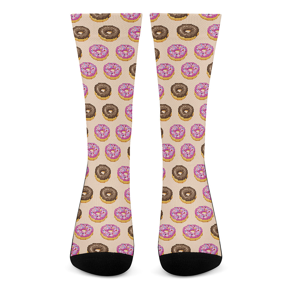 8-Bit Pixel Donut Print Crew Socks