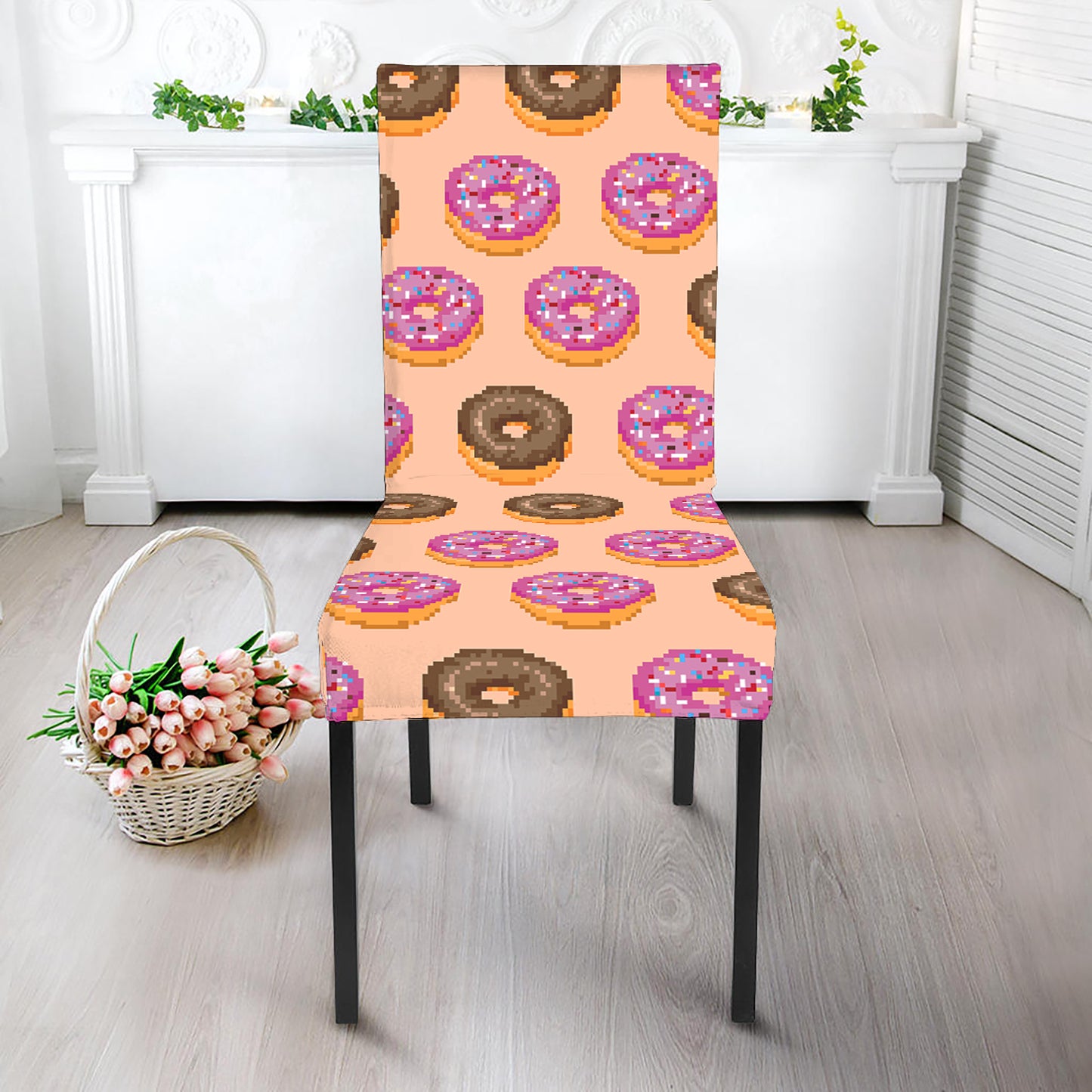 8-Bit Pixel Donut Print Dining Chair Slipcover