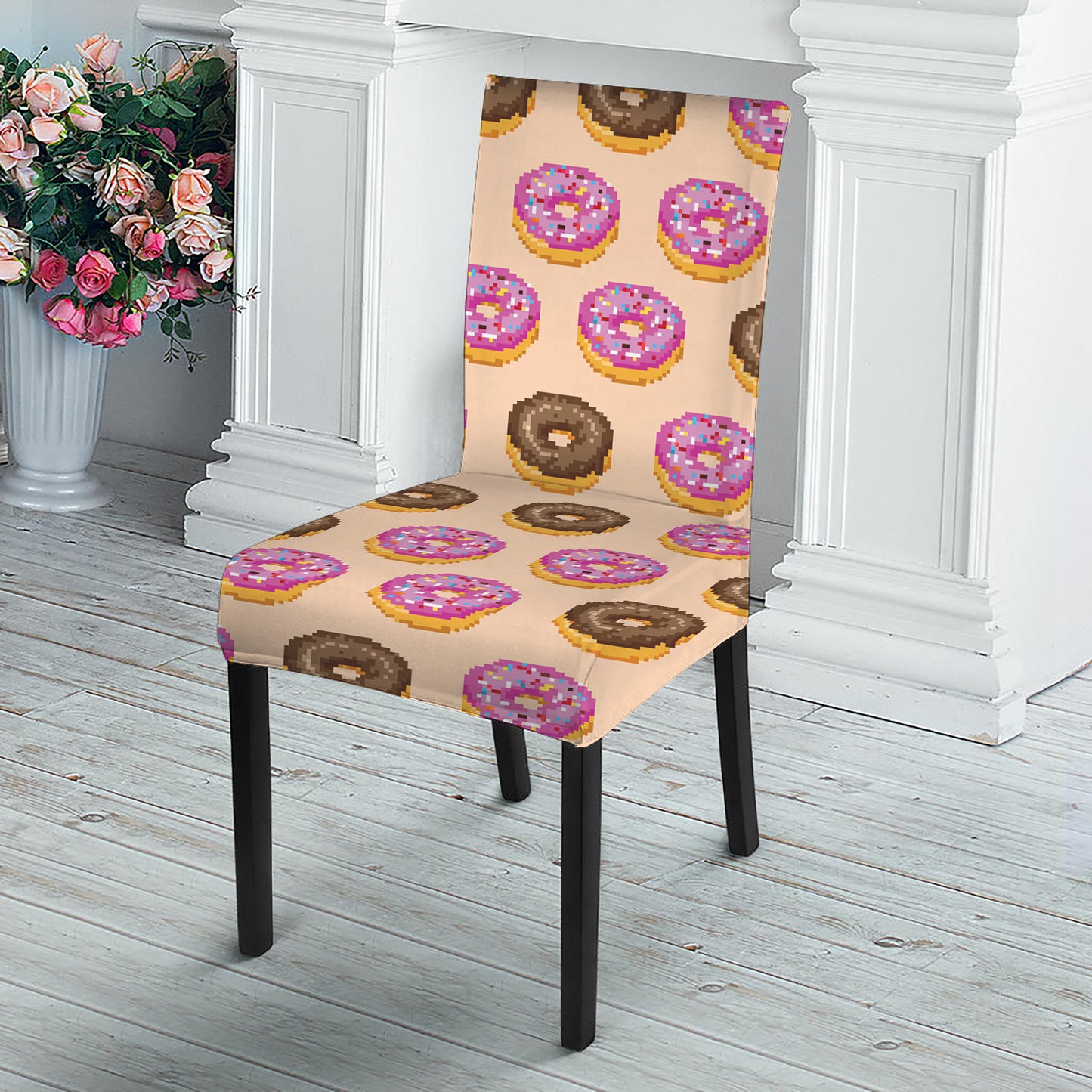 8-Bit Pixel Donut Print Dining Chair Slipcover