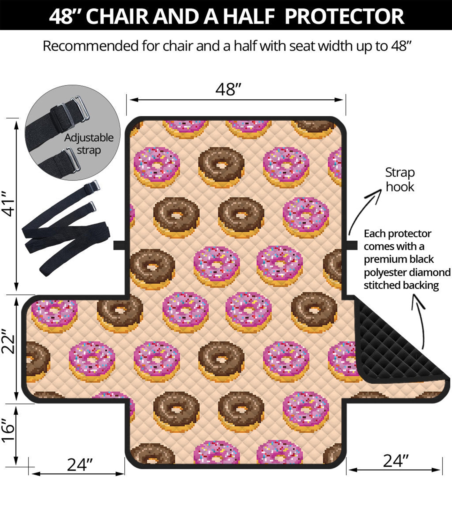 8-Bit Pixel Donut Print Half Sofa Protector