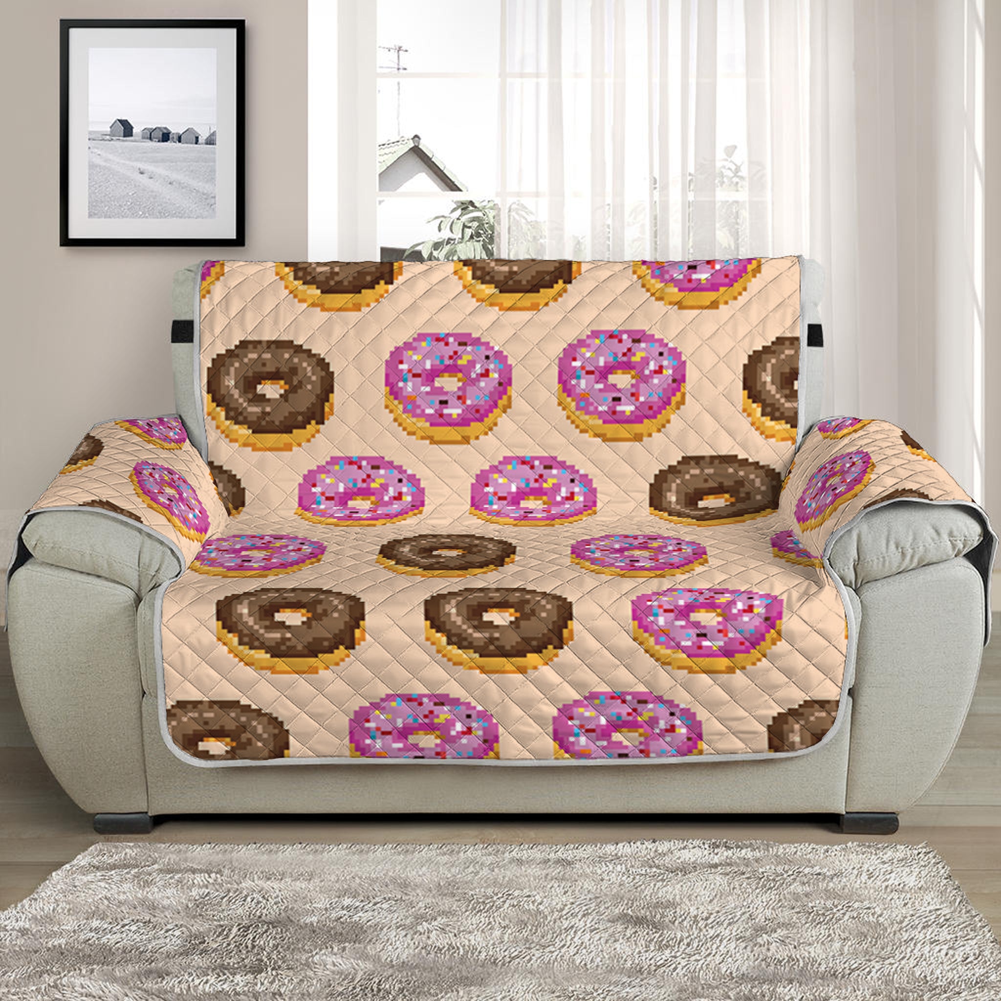 8-Bit Pixel Donut Print Half Sofa Protector