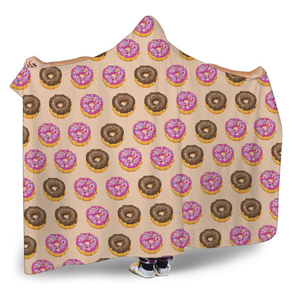 8-Bit Pixel Donut Print Hooded Blanket