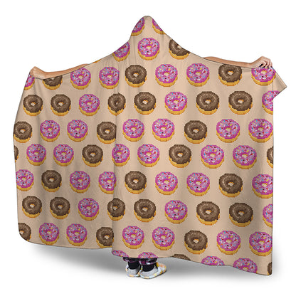 8-Bit Pixel Donut Print Hooded Blanket