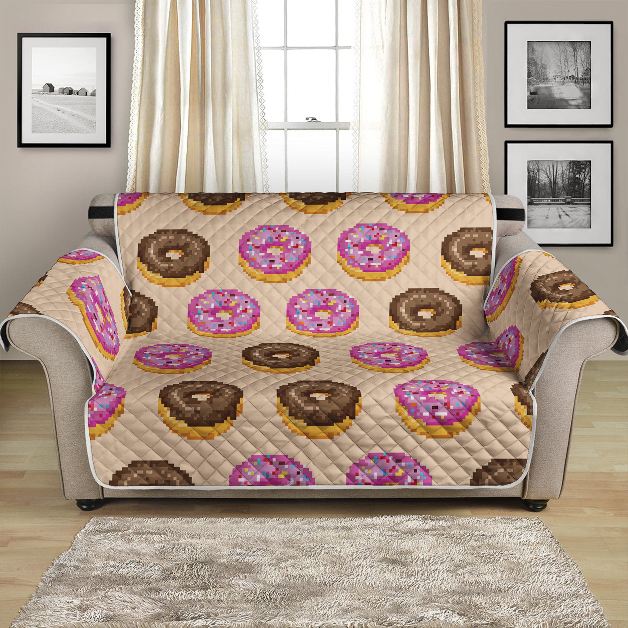 8-Bit Pixel Donut Print Loveseat Protector