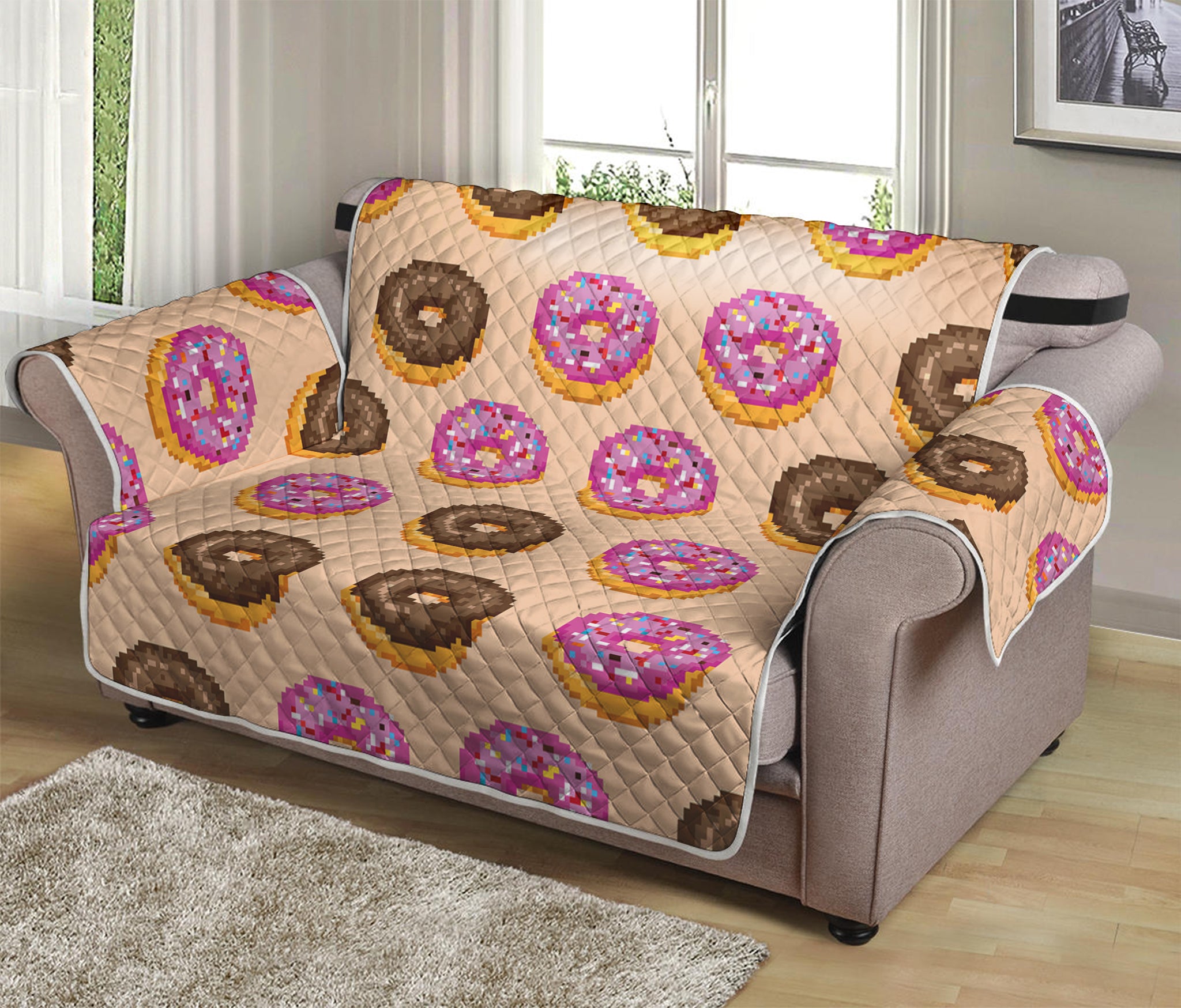 8-Bit Pixel Donut Print Loveseat Protector