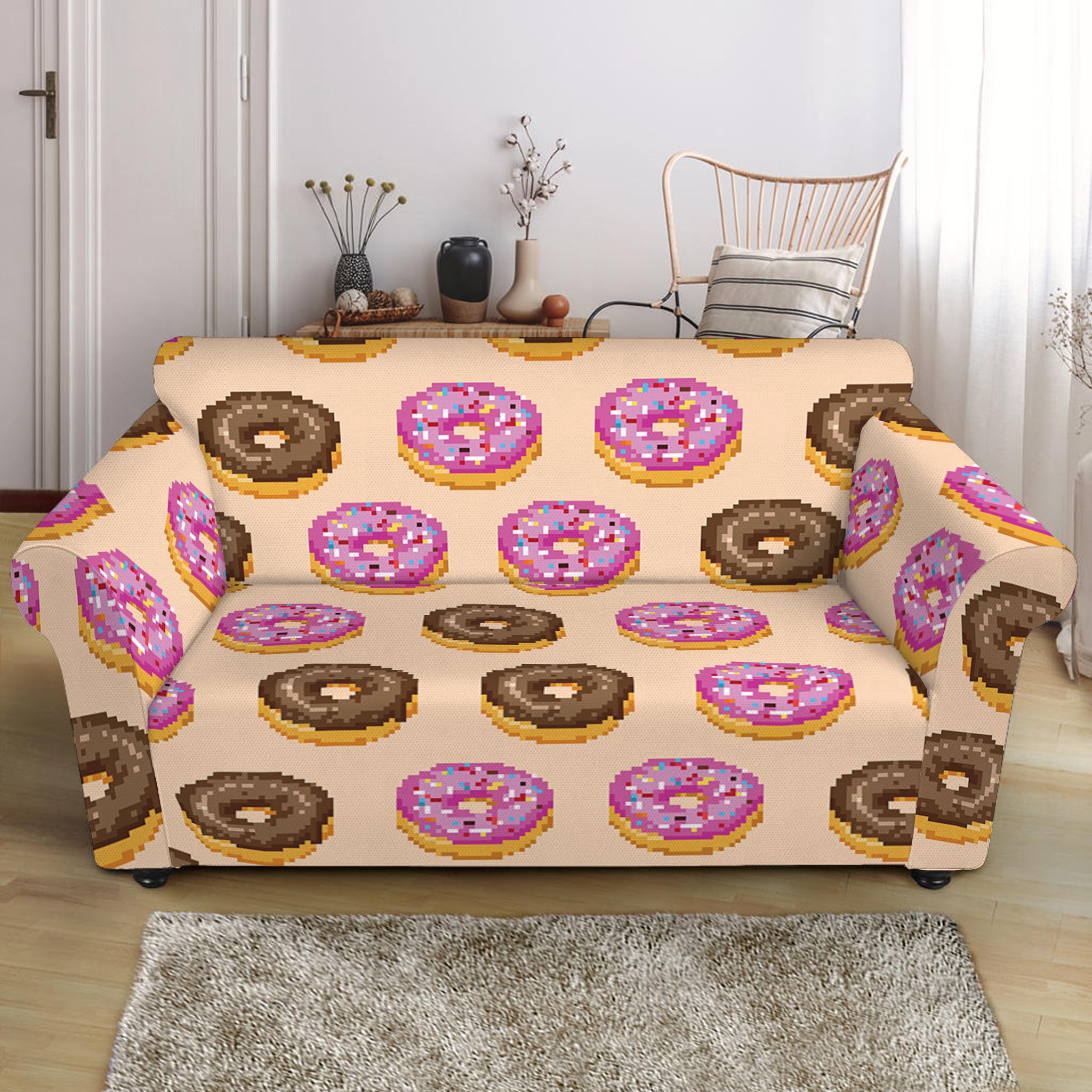 8-Bit Pixel Donut Print Loveseat Slipcover