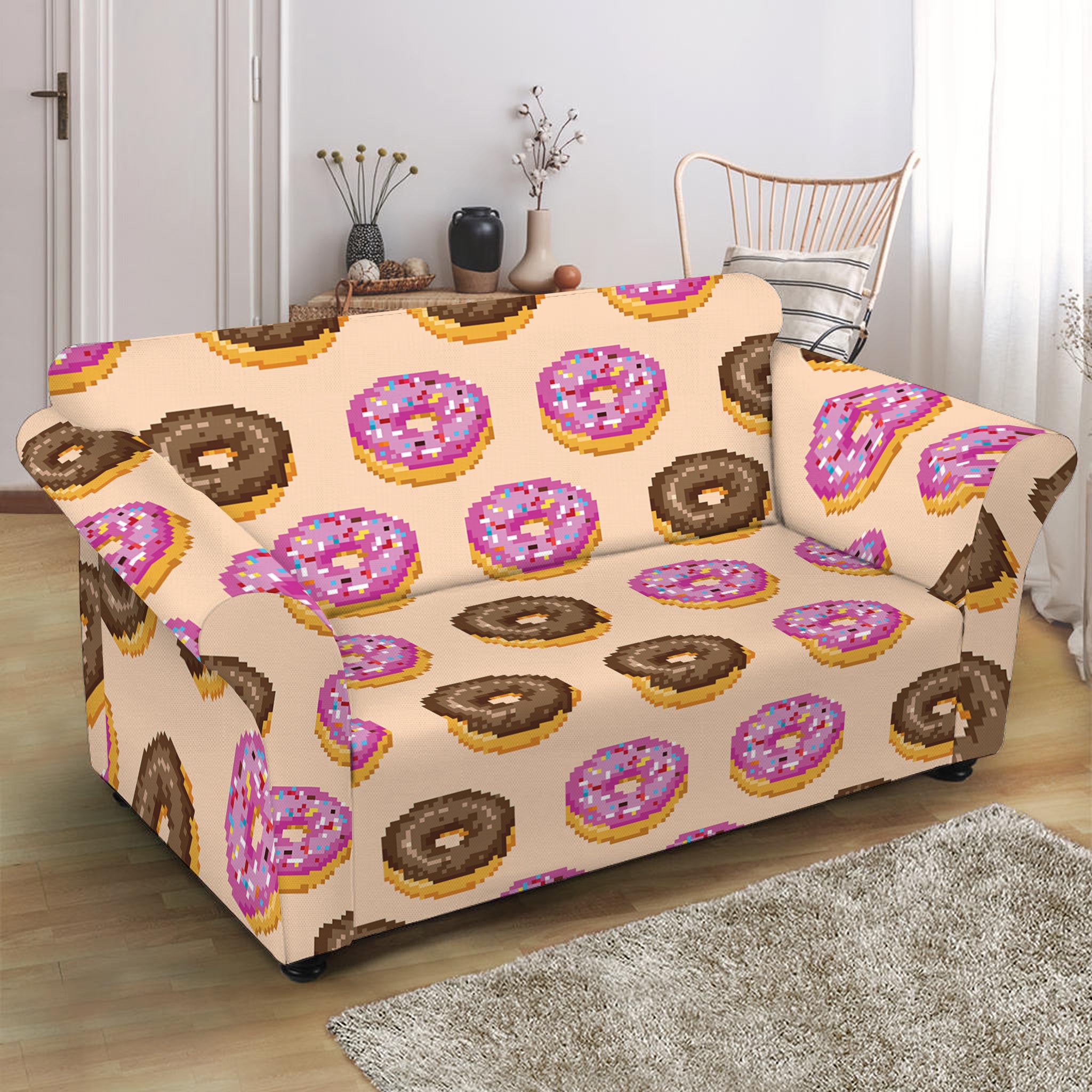 8-Bit Pixel Donut Print Loveseat Slipcover