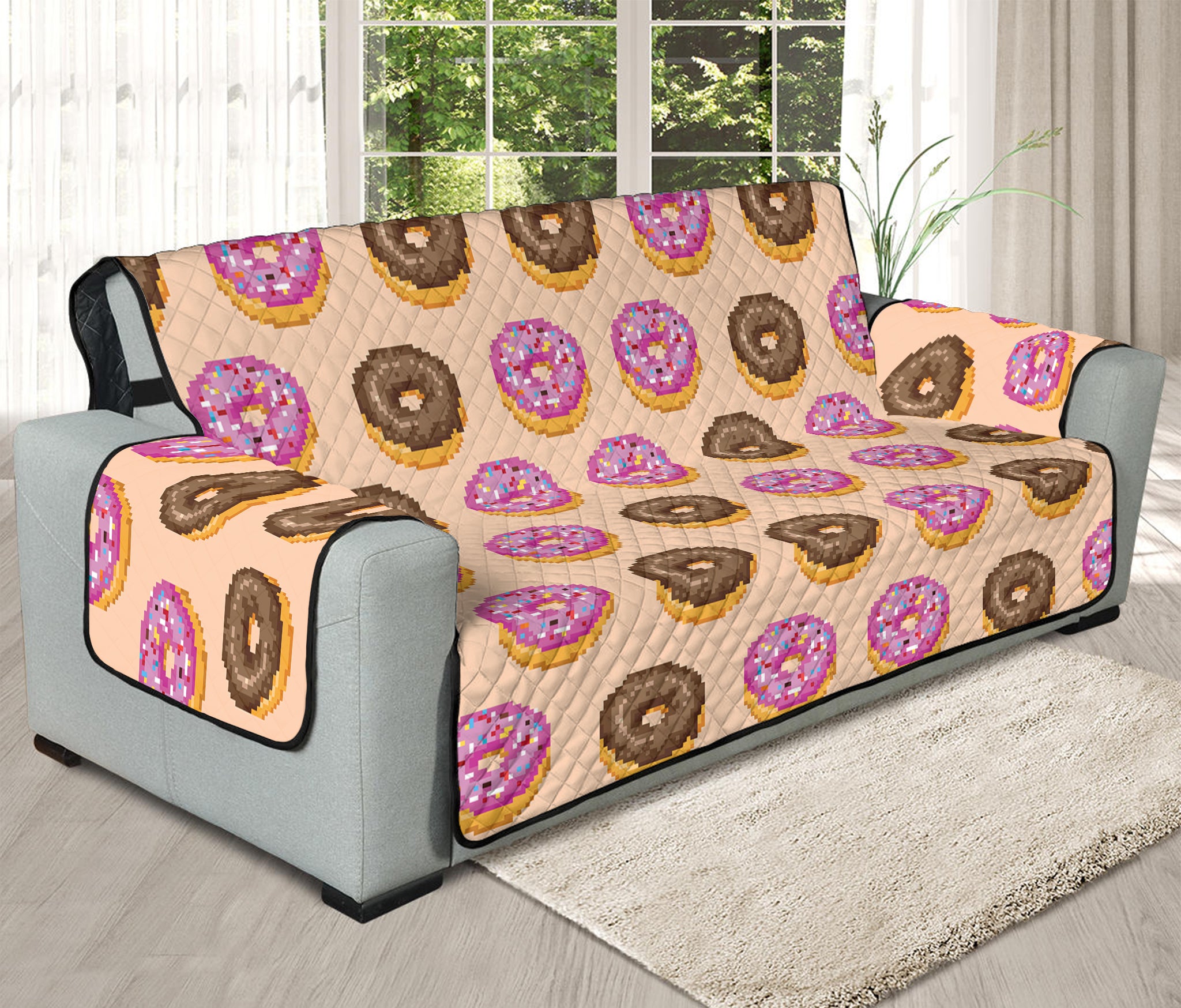 8-Bit Pixel Donut Print Oversized Sofa Protector