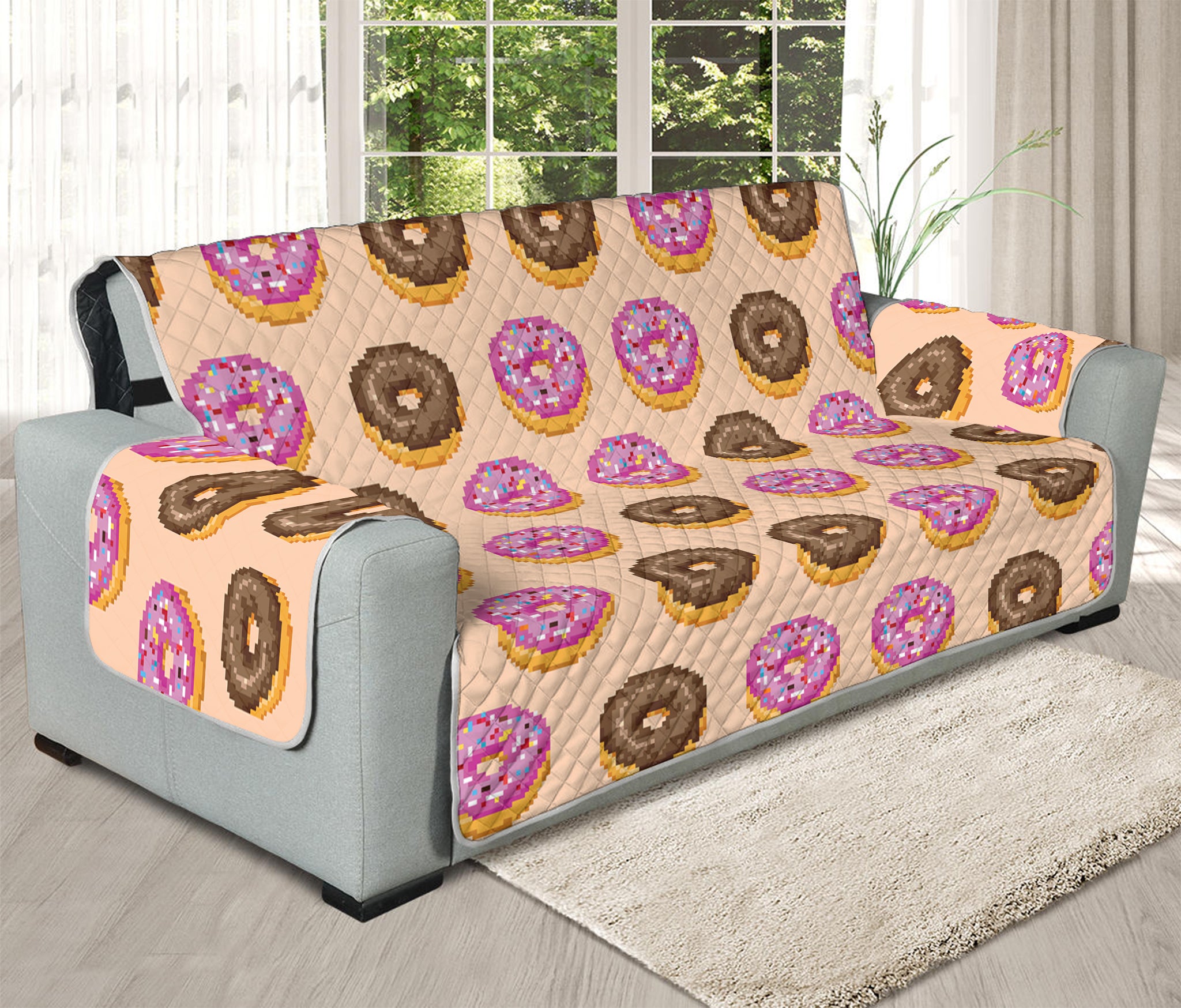 8-Bit Pixel Donut Print Oversized Sofa Protector