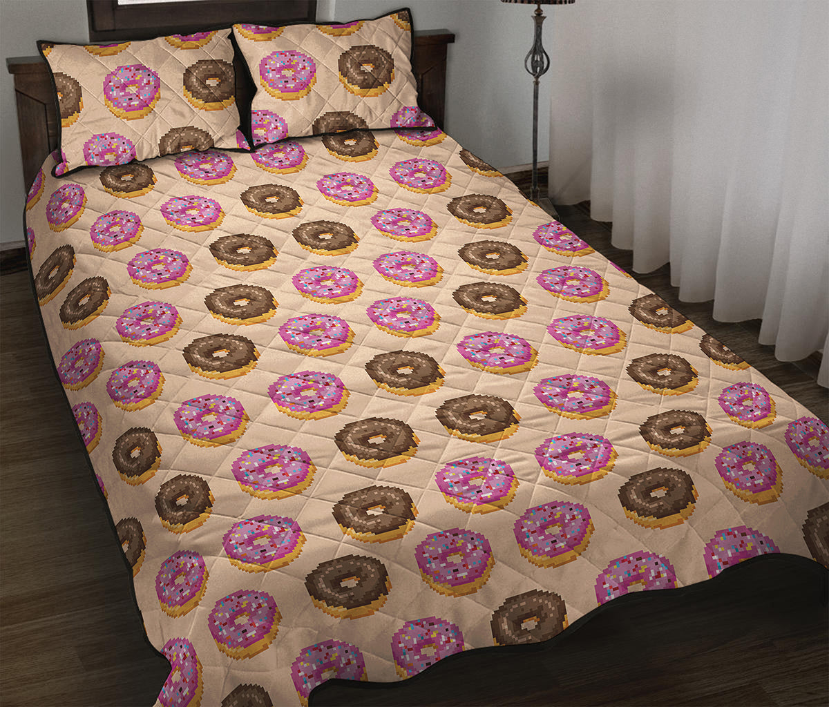 8-Bit Pixel Donut Print Quilt Bed Set