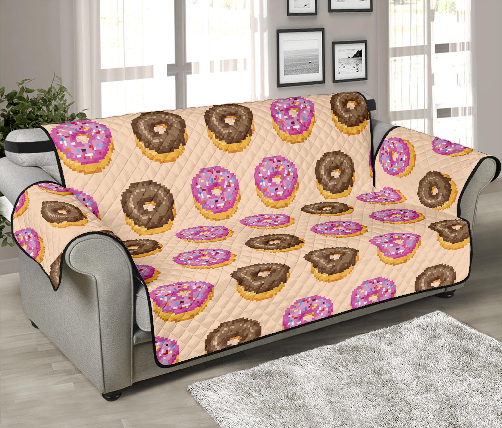 8-Bit Pixel Donut Print Sofa Protector