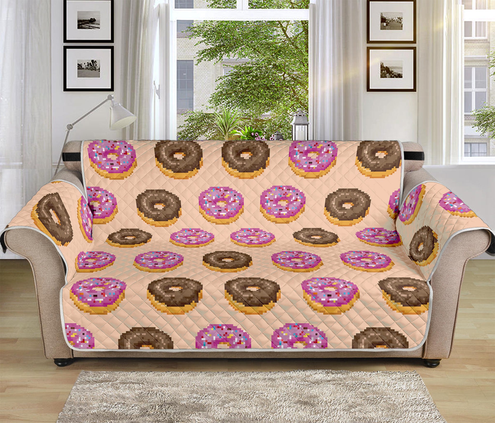 8-Bit Pixel Donut Print Sofa Protector