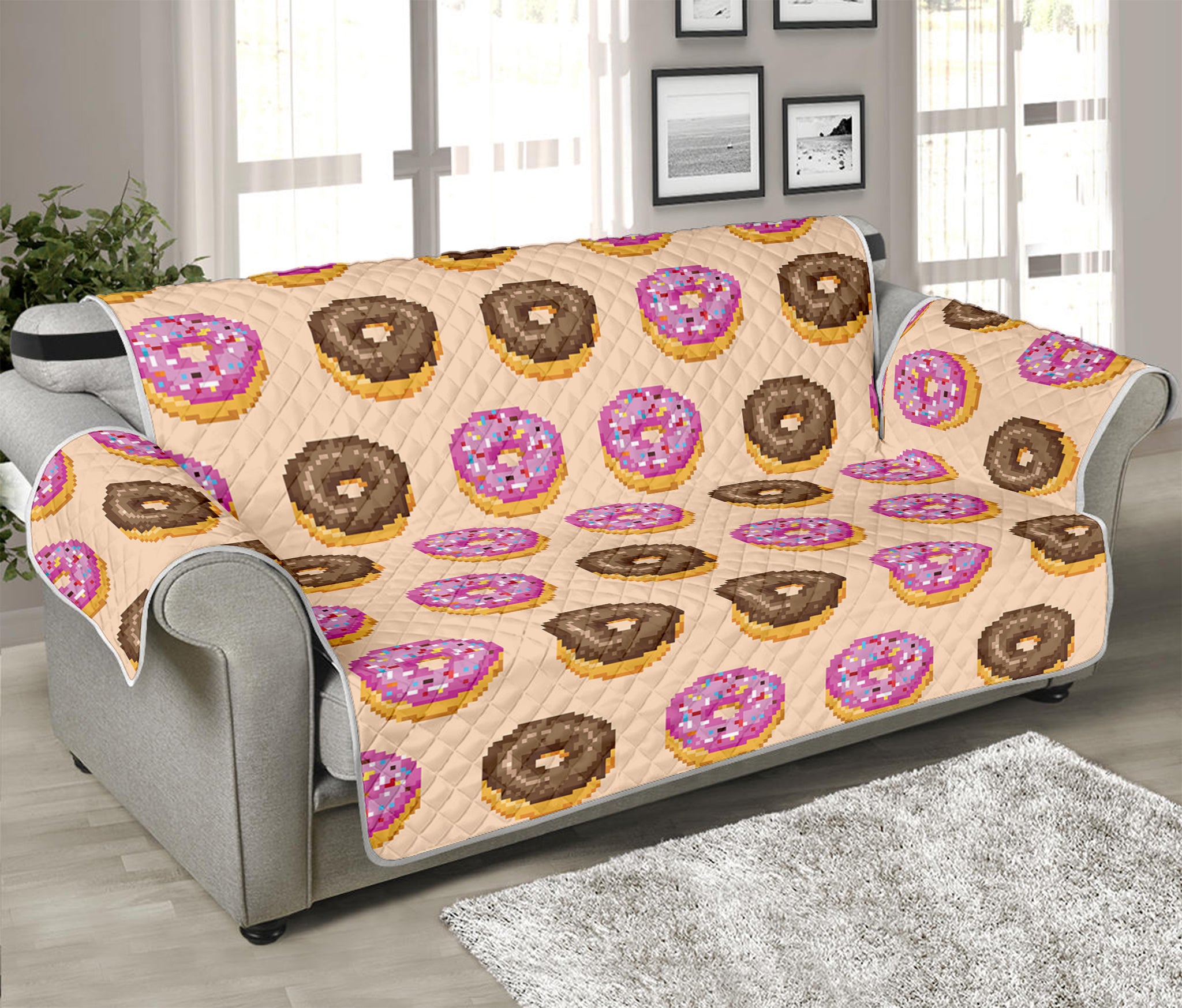 8-Bit Pixel Donut Print Sofa Protector