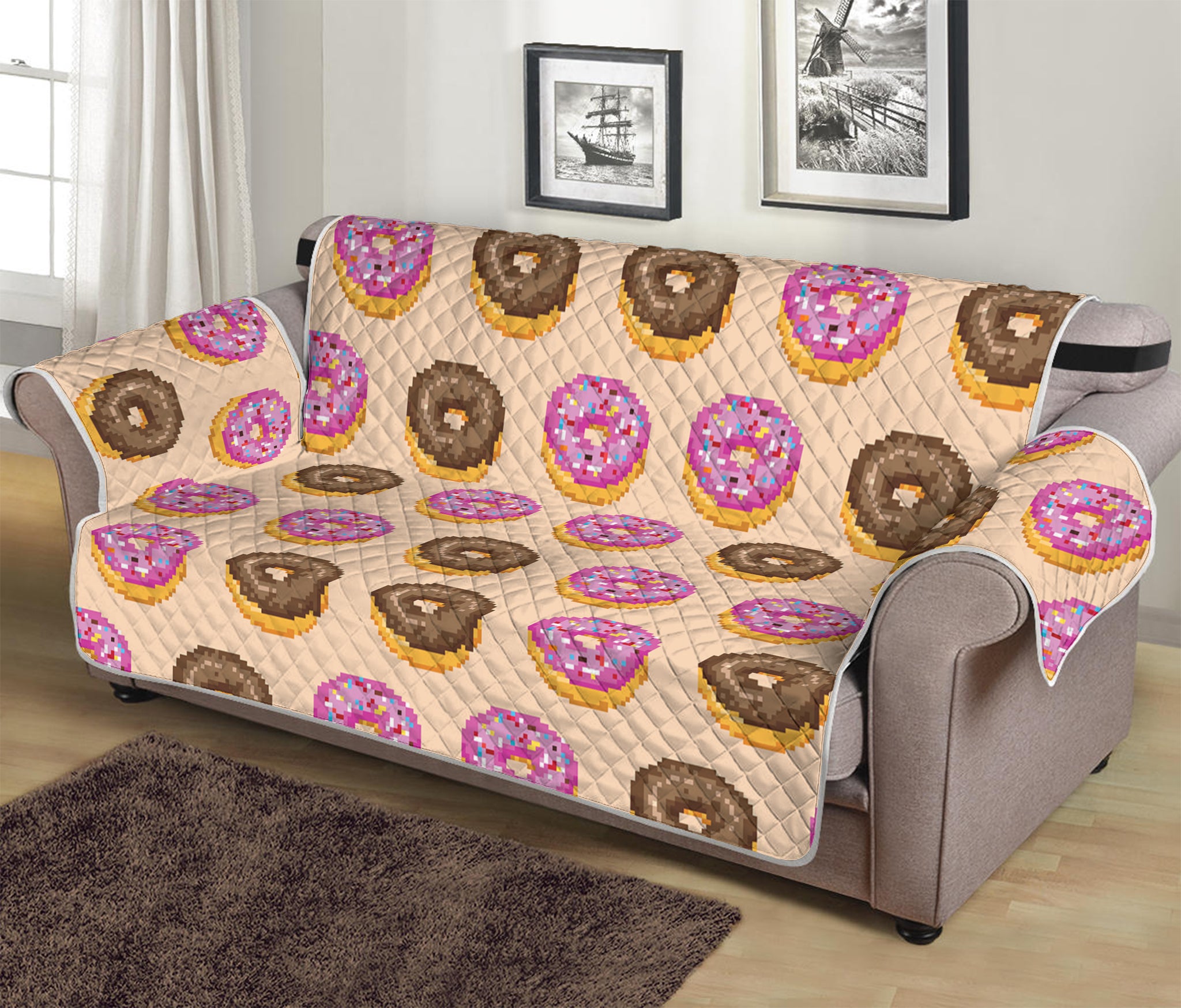 8-Bit Pixel Donut Print Sofa Protector