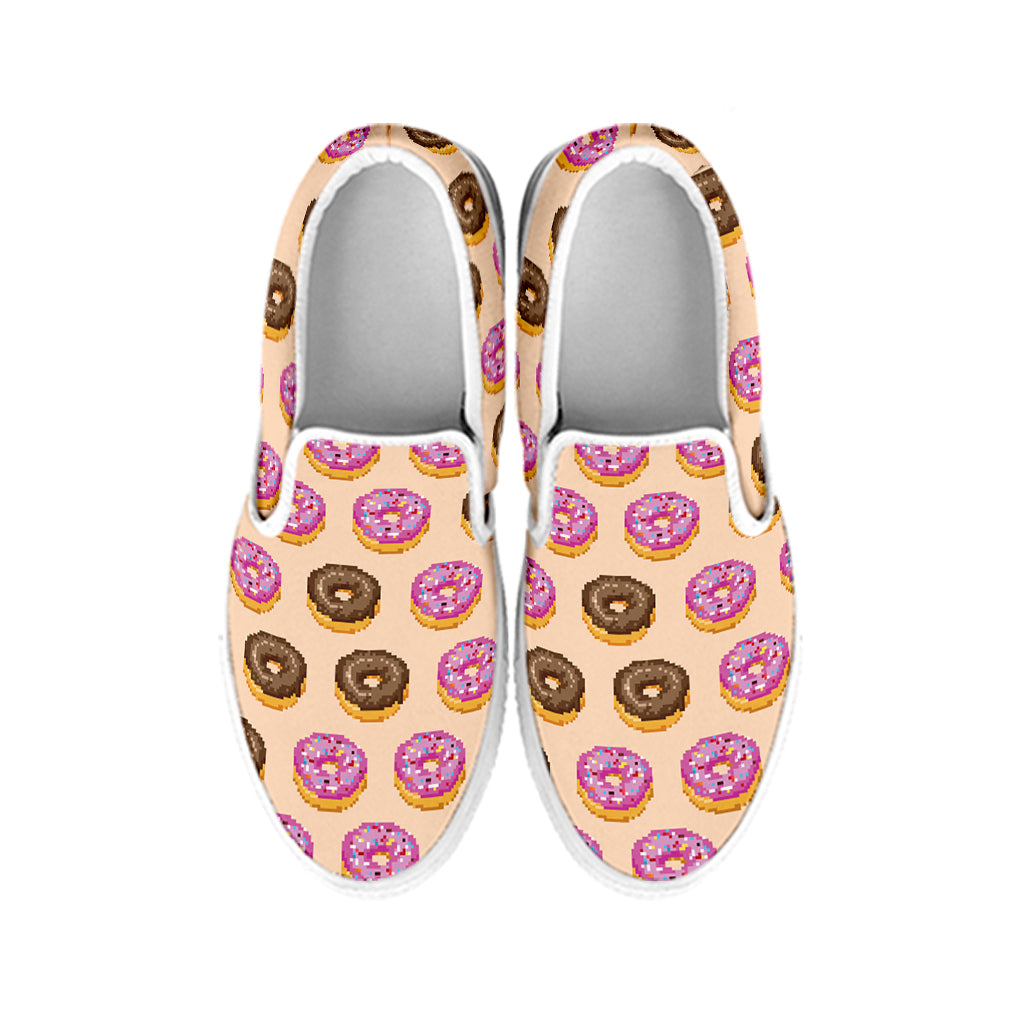 8-Bit Pixel Donut Print White Slip On Shoes